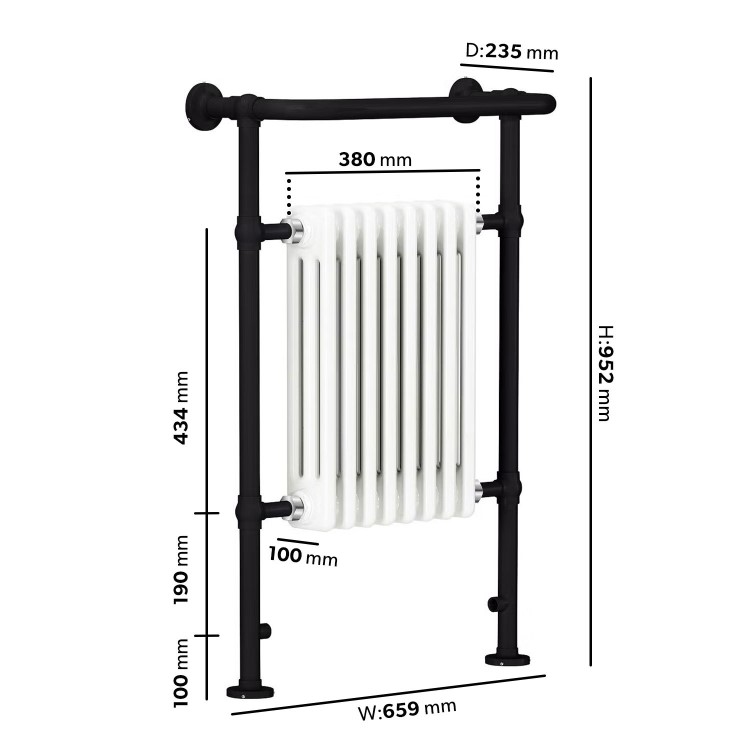 White and Black Traditional Column Radiator with Towel Rail 952 x 659mm - Regent