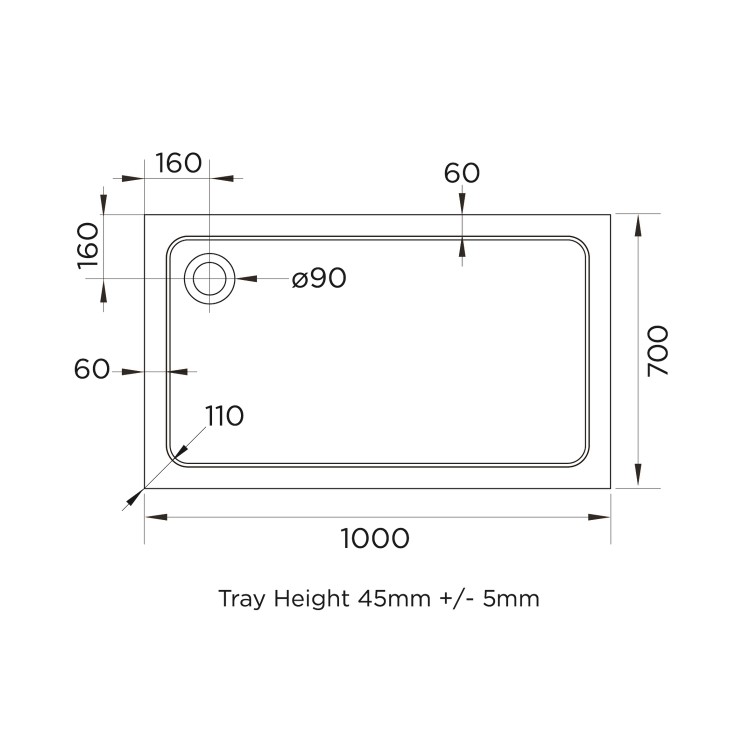 1000x700mm White Acrylic Capped Stone Resin Rectangular Shower Tray - Pearl