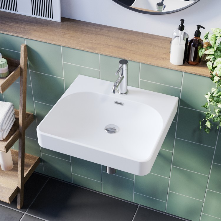 GRADE A1 - Square Wall Hung Basin 500mm - Andros