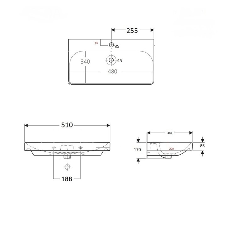 GRADE A1 - Square Wall Hung Basin 500mm - Andros