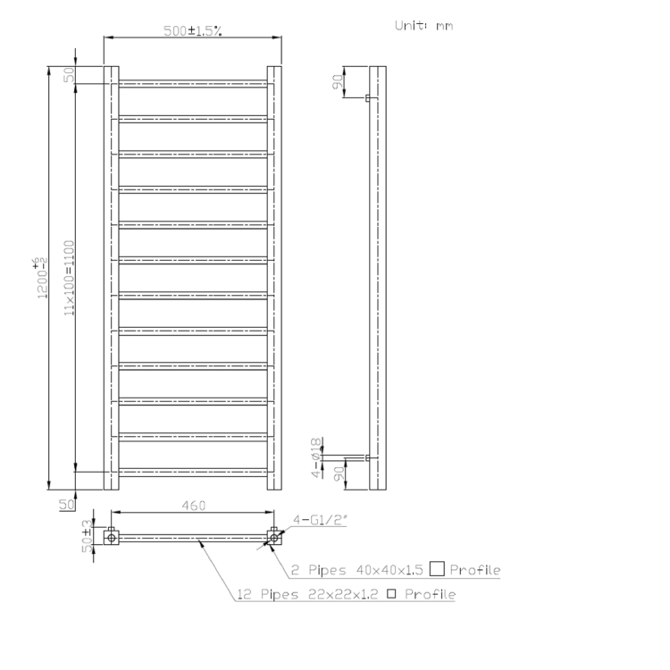 Brass Towel Radiator 1200 x 500mm - Sonoran