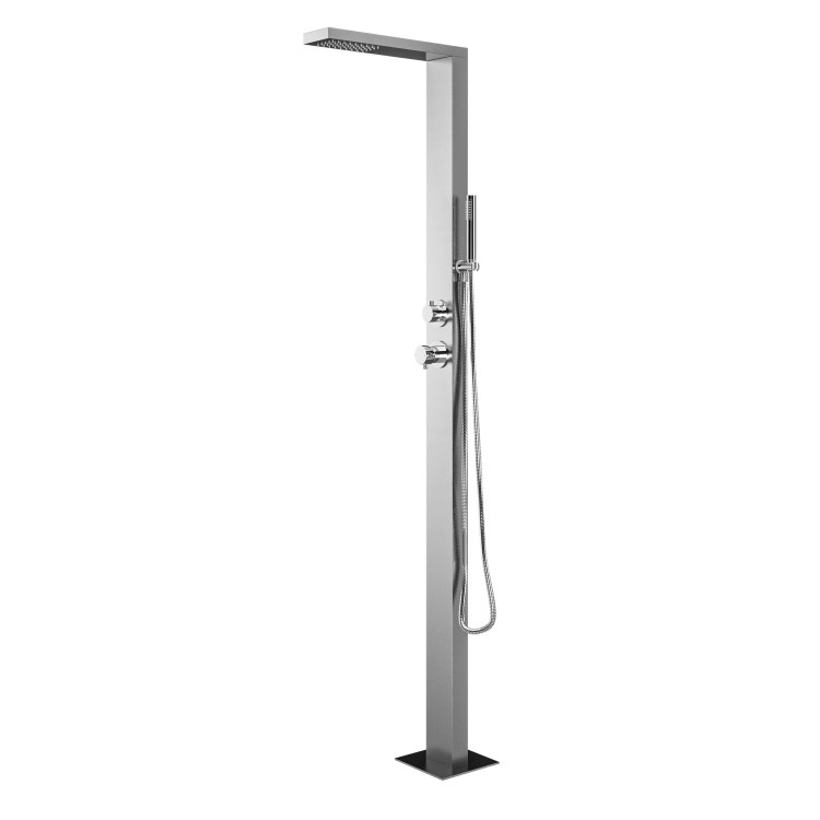 Chrome Outdoor Shower with Pencil Hand Shower 2 Outlets - Suva