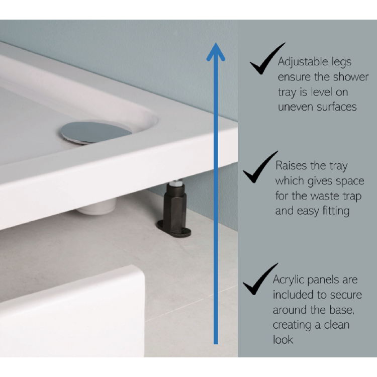 95mm High Riser Kit Pack for 760mm Shower Trays - White