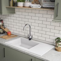 GRADE A1 - Single Bowl White Composite Kitchen Sink with Reversible Drainer - Essence Amelia