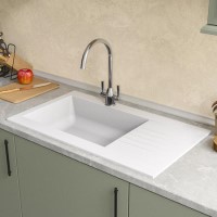 Single Bowl White Composite Kitchen Sink with Reversible Drainer - Essence Amelia