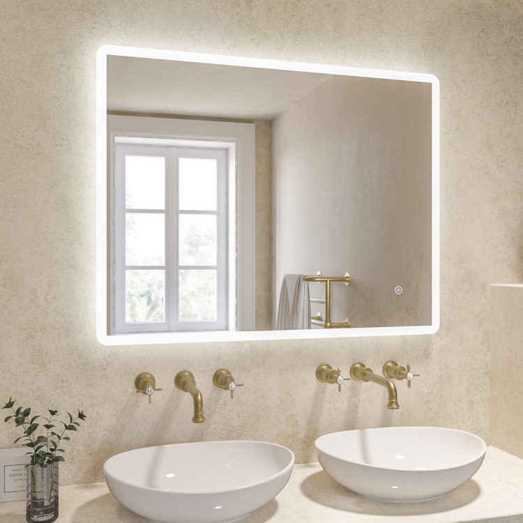 GRADE A1 - Rectangular LED Bathroom Mirror with Demister 900 x 700mm - Ariel