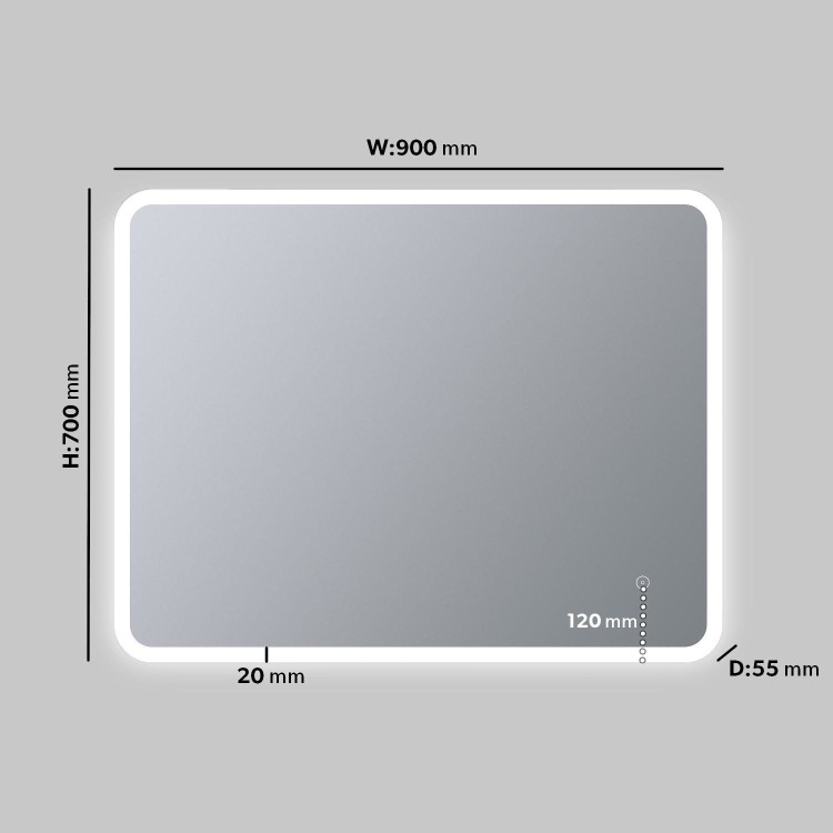 GRADE A1 - Rectangular LED Bathroom Mirror with Demister 900 x 700mm - Ariel