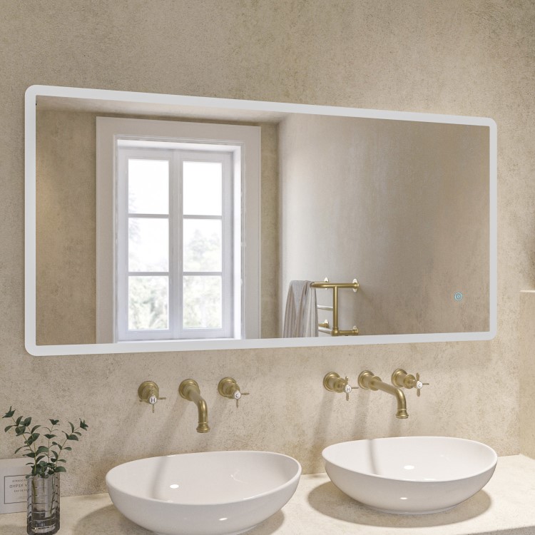 Rectangular Heated Bathroom Mirror with Lights 1200 x 600m -Ariel