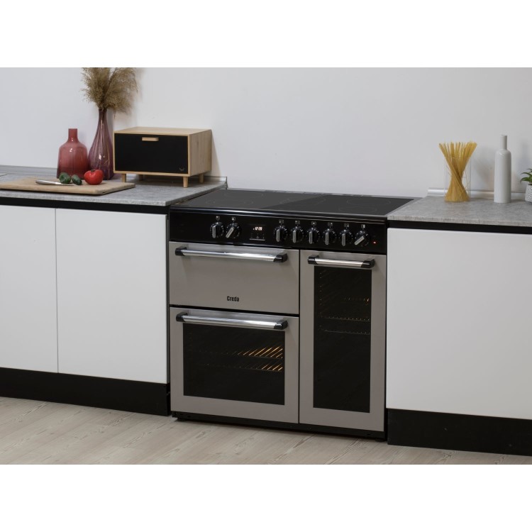 Creda 90cm Triple Cavity Electric Range Cooker - Silver