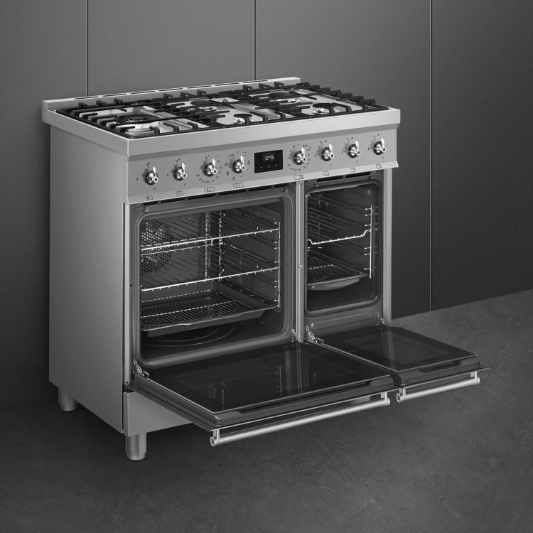 Refurbished Smeg C92GMX2 90cm Dual Fuel Range Cooker Stainless Steel