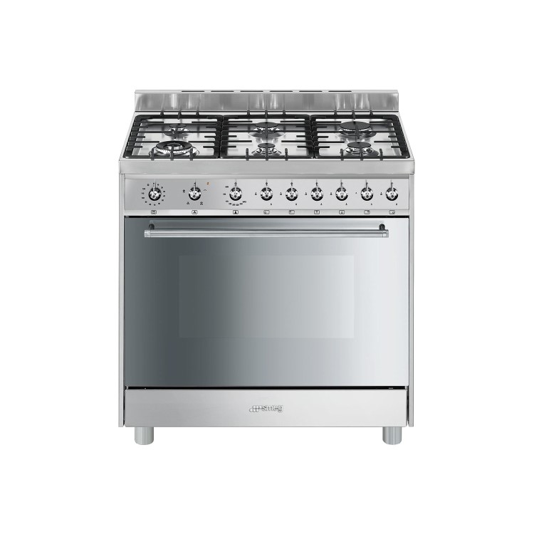 Smeg C9GVXI9 90cm Stainless Steel Single Cavity Gas Range Cooker with Electric Grill And Gas Hob