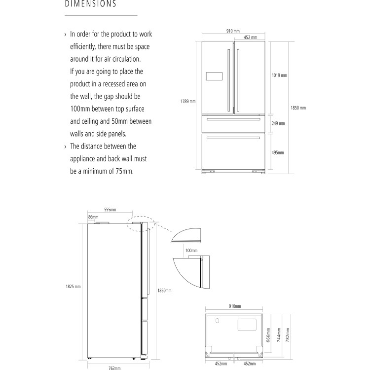 Caple 609 Litre French Style American Fridge Freezer - Stainless Steel