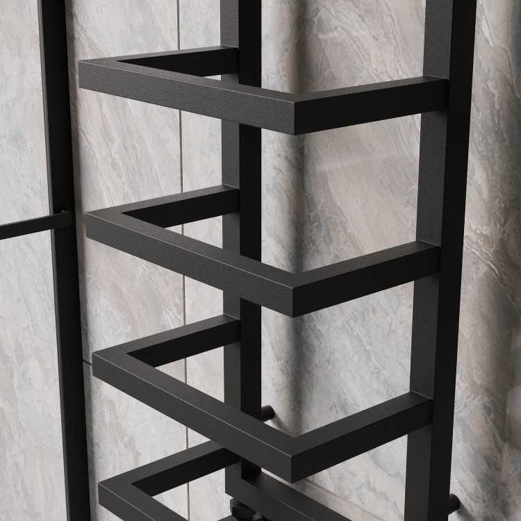 Black Vertical Heated Towel Shelf Radiator 700 x 300mm - Cairo