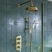 Brushed Brass Dual Outlet Wall Mounted Thermostatic Mixer Shower Set with Hand Shower - Cambridge