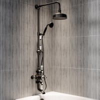 Black Traditional Thermostatic Mixer Shower Set with Bath Filler Spout -Slide Rail Kit & Hand Shower - Camden