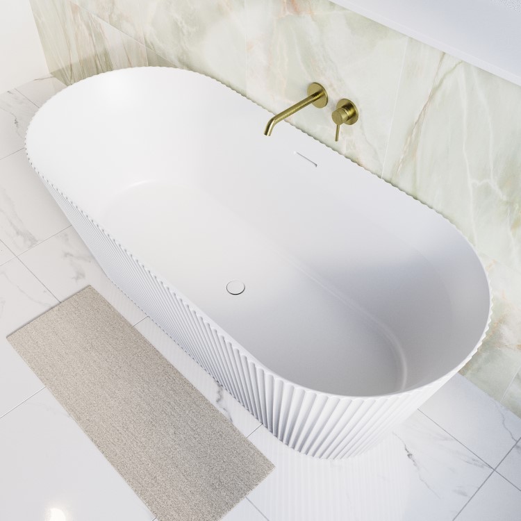 Matt White Freestanding Fluted Double Ended Bath 1650 x 740mm - Capri