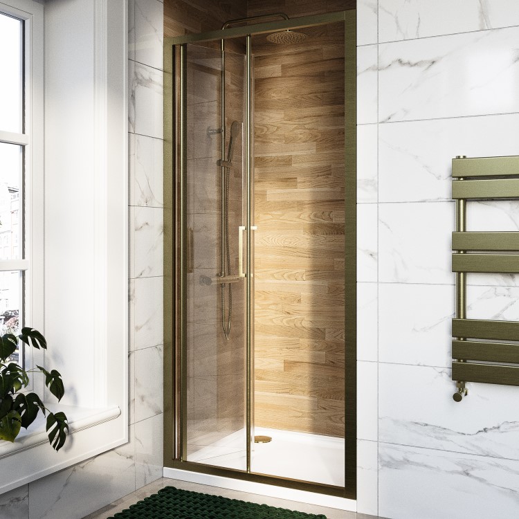 900mm Brushed Brass Bi-Fold Shower Door 6mm Glass - Carina