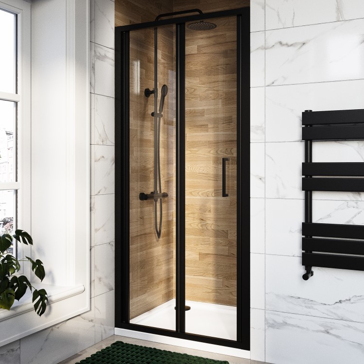 900mm Black Bi-Fold Shower Door 6mm Glass - Carina