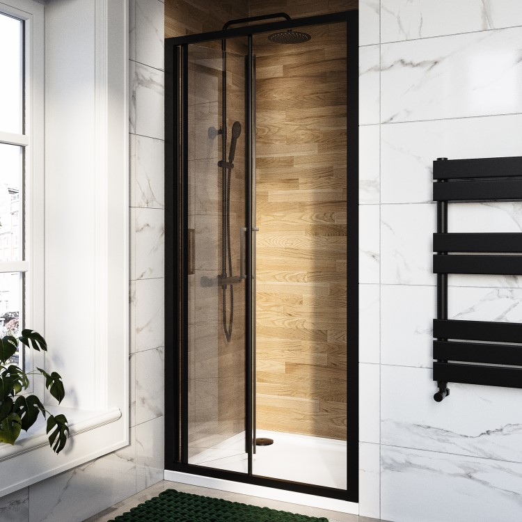 900mm Black Bi-Fold Shower Door 6mm Glass - Carina