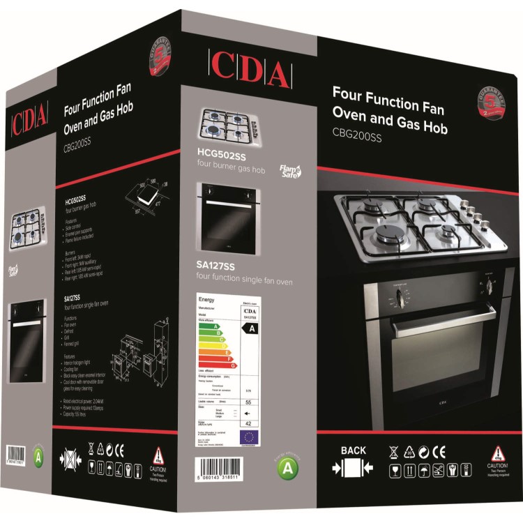 CDA CBG200SS Gas Hob And Four Function Electric Single Fan Oven Pack