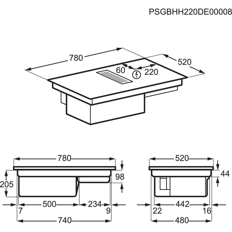 AEG 6000 Series 78cm 4 Zone Venting Induction Hob - Recirculation Only