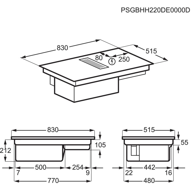 AEG 8000 Series 83cm 4 Zone Venting Induction Hob - Recirculation Only