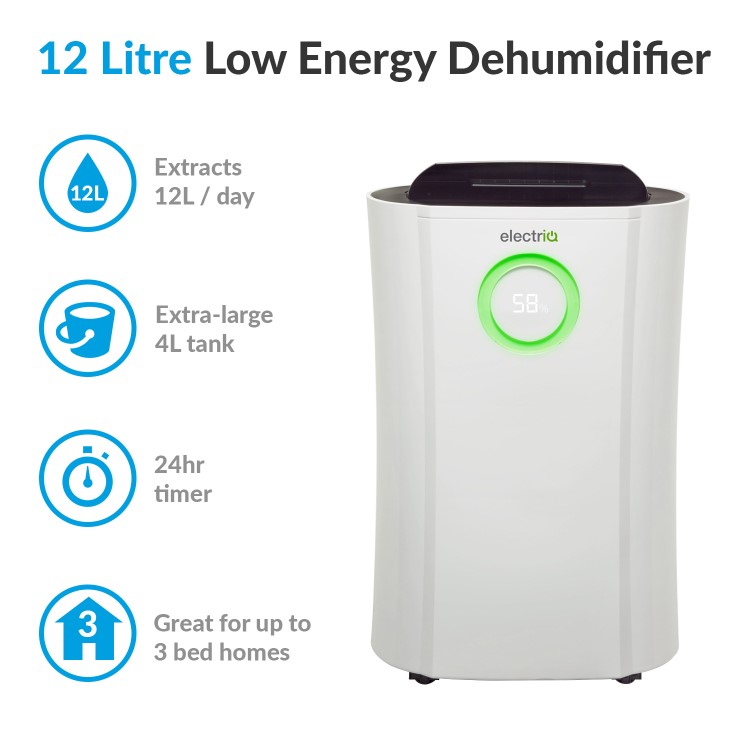 Refurbished electriQ 12 Litre Low Energy UV Ioniser Antibacterial Dehumidifier