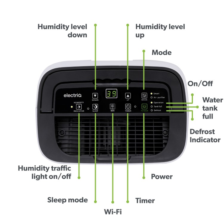 Refurbished electriQ 12 Litre Smart App Alexa Dehumidifier with Digital Humidistat and Air Purifier