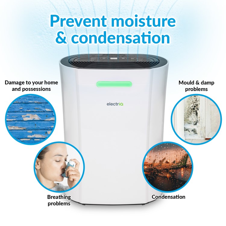 Refurbished electriQ 12L Smart Wi-Fi Alexa Dehumidifier for up to 3 bed house with Air Purifier