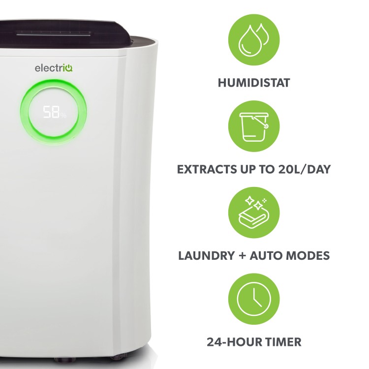 Refurbished electrIQ 20L Low Energy Compressor Dehumidifier Humidistat Air Purifier and UV Sterilisation