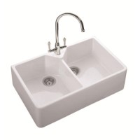 GRADE A1 - Rangemaster Belfast Double Bowl 800x490 2.0 Bowl Ceramic Sink White