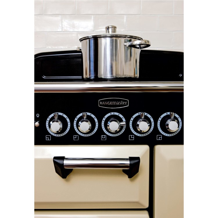 Rangemaster CDL100EIBLC Classic Deluxe 100cm Electric Range Cooker with Induction Hob in Black and Chrome