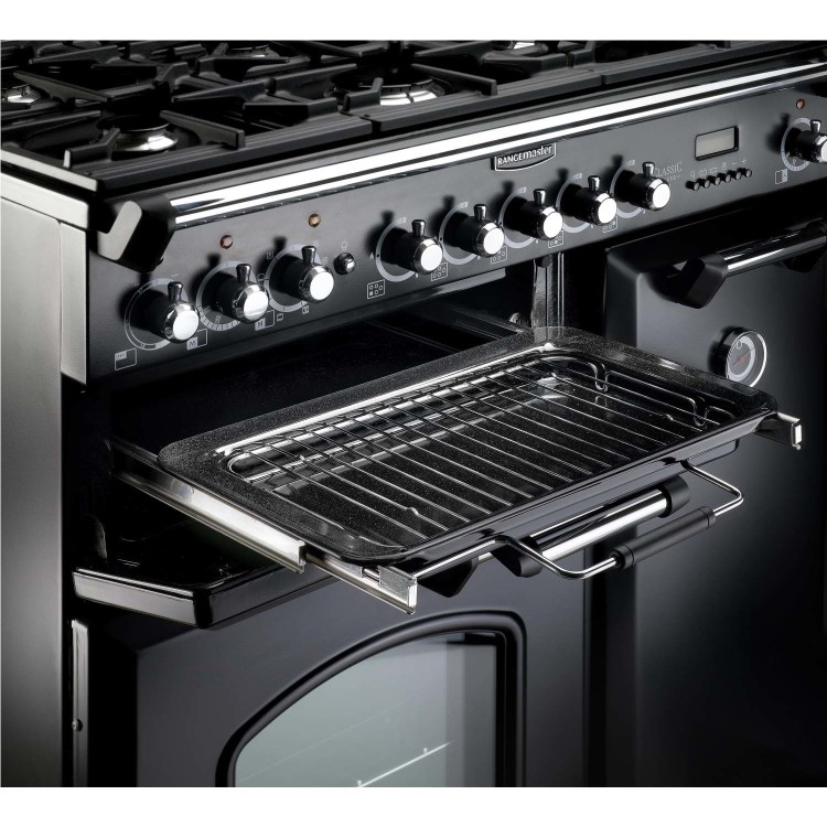 Rangemaster CDL100EIBLC Classic Deluxe 100cm Electric Range Cooker with Induction Hob in Black and Chrome