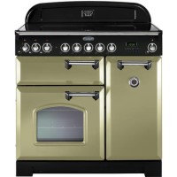 Rangemaster 100890 Classic Deluxe 90cm Electric Range Cooker with Ceramic Hob - Olive Green