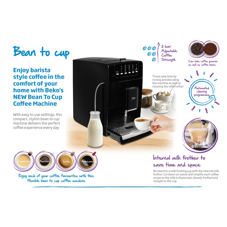 Beko CEG7425B Barista Bean to Cup Coffee Machine with Frother - Black