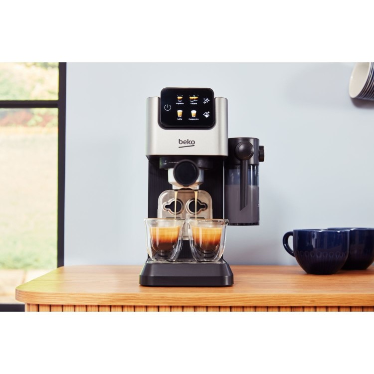 Refurbished Beko CaffeExperto Manual Espresso Coffee Machine with Milk Frother Stainless Steel