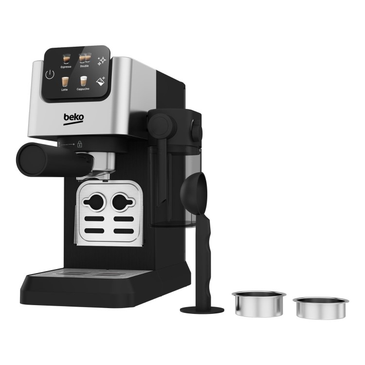 Refurbished Beko CaffeExperto Manual Espresso Coffee Machine with Milk Frother Stainless Steel