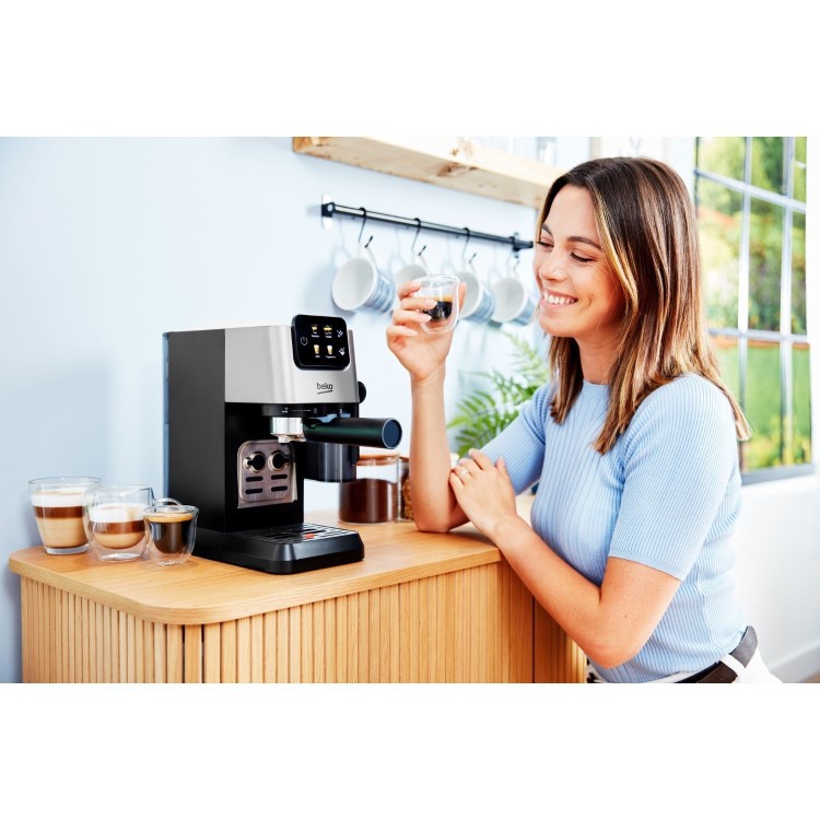 Beko CaffeExperto Manual Espresso Coffee Machine with Milk Frother - Stainless Steel