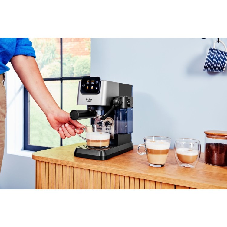 Beko CaffeExperto Manual Espresso Coffee Machine with Milk Frother - Stainless Steel