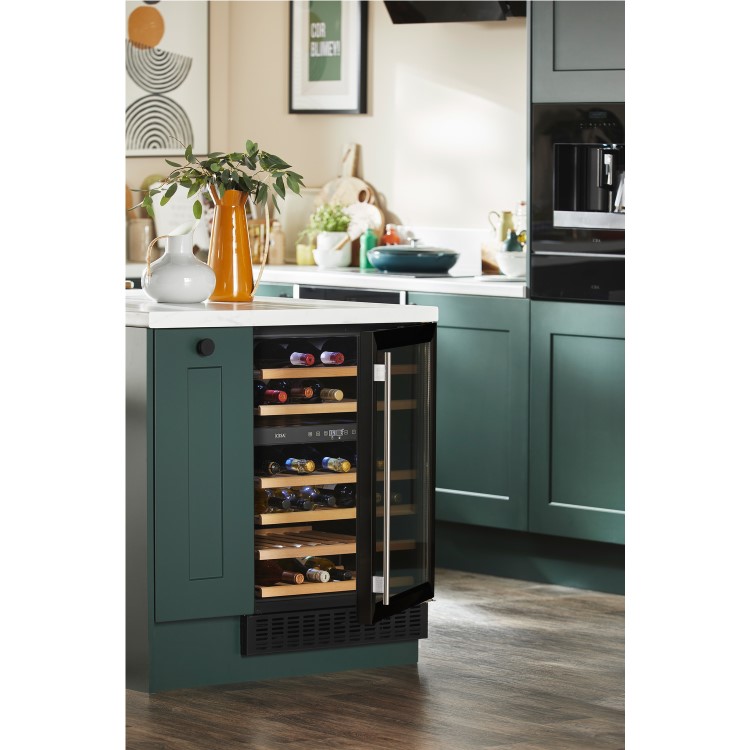 CDA 46 Bottle Capacity Dual Zone 60cm Freestanding Under Counter Wine Cooler - Black Glass