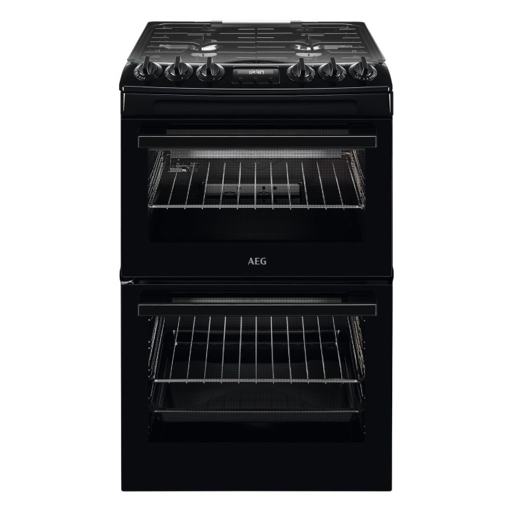 Refurbished AEG CGX1130ACB 55cm Double Oven Gas Cooker with Lid Black