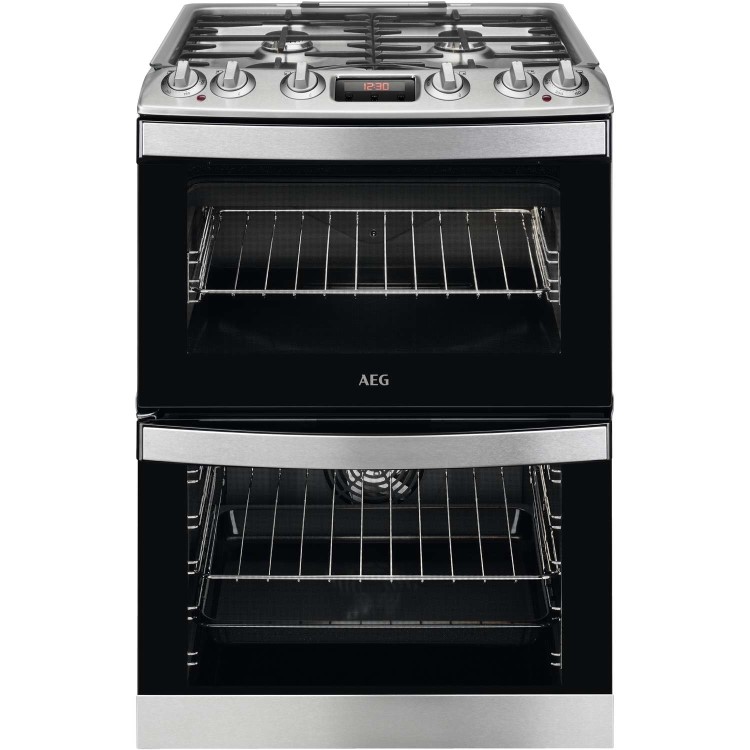 Refurbished AEG CKB6540ACM 60cm Dual Fuel Cooker with Glass Lid Stainless Steel