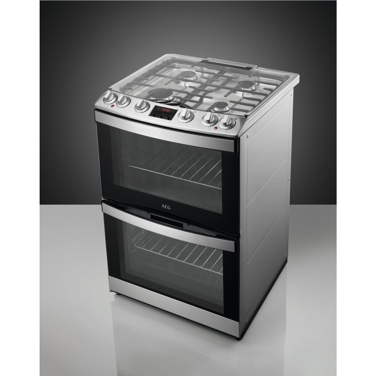 Refurbished AEG CKB6540ACM 60cm Dual Fuel Cooker with Glass Lid Stainless Steel