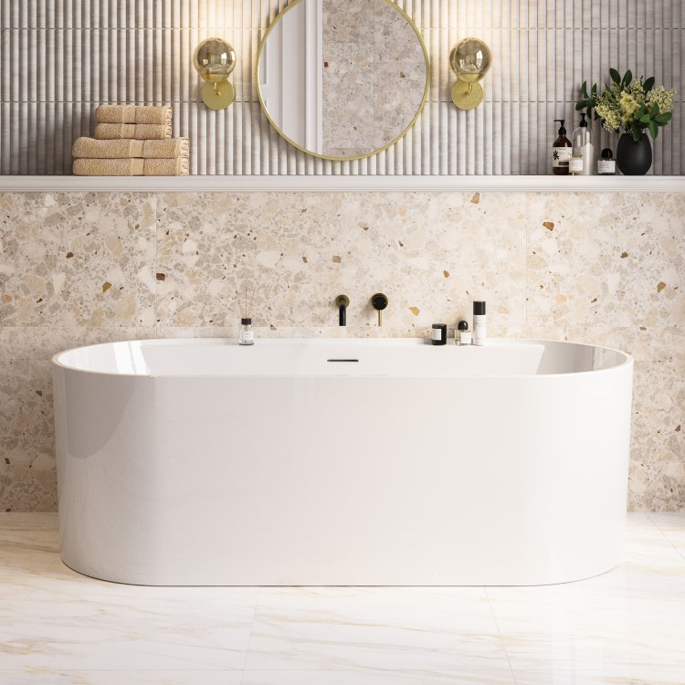 Freestanding Double Ended Matt White 1700 x 765mm Bath with Ledge - Clara