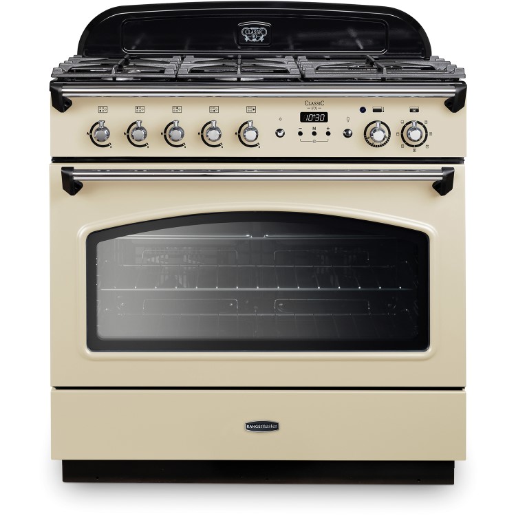 Refurbished Rangemaster Classic CLAS90FXDFFCRC 90cm Dual Fuel Range Cooker Cream & Chrome