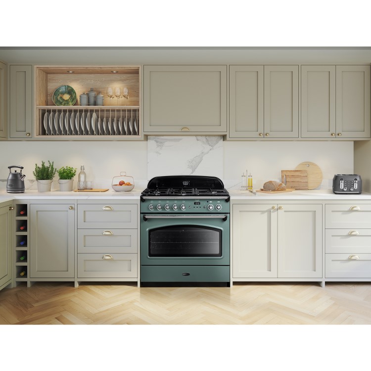 Rangemaster Classic 90cm Dual Fuel Range Cooker- Mineral Green & Brass