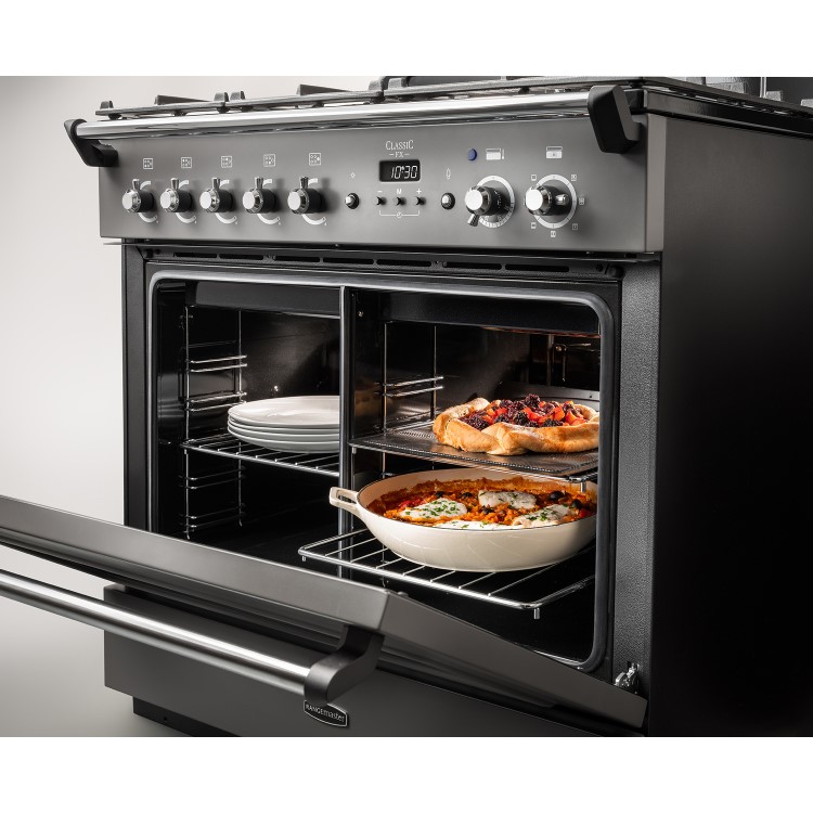 Rangemaster Classic 90cm Dual Fuel Cooker - Slate & Chrome