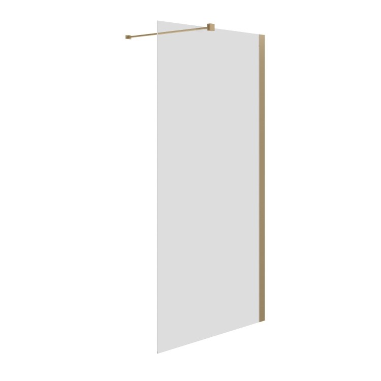 1000mm Wet Room Shower Screen Brushed Brass Frameless with Wall Support Bar - Corvus