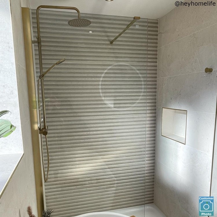 1000mm Wet Room Shower Screen Brushed Brass Frameless with Wall Support Bar - Corvus