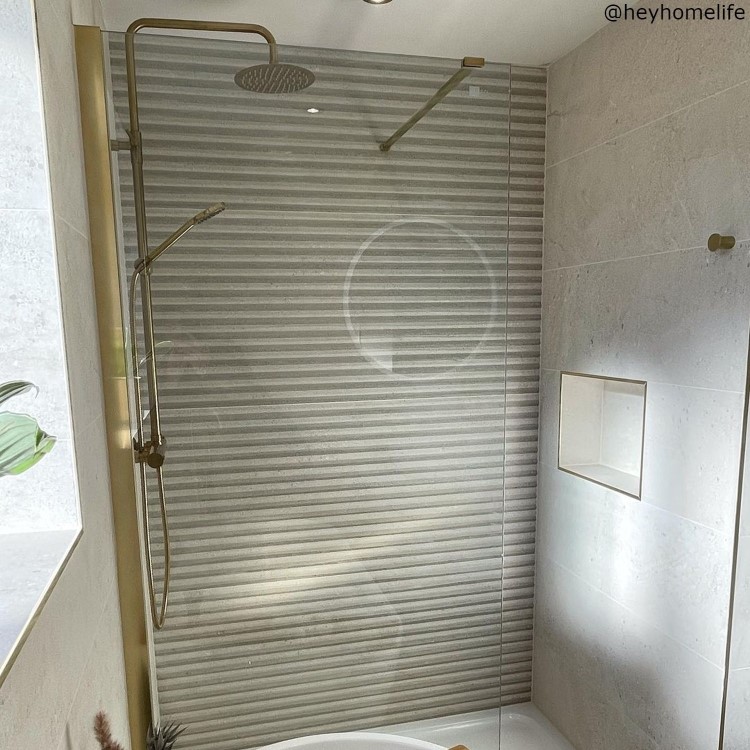 800mm Wet Room Shower Screen Brushed Brass Frameless with Wall Support Bar - Corvus